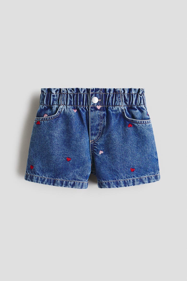 Embroidered-Detail Shorts, Main, color, Denim blue/hearts