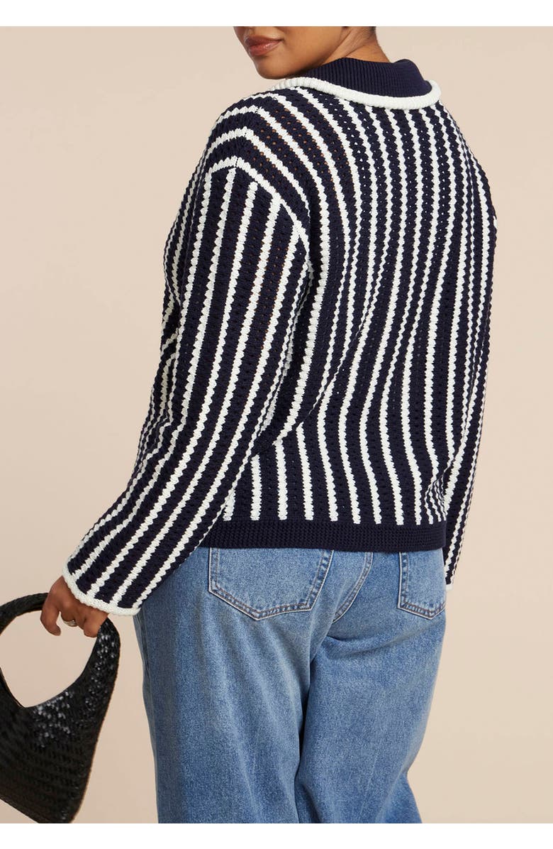 ELOQUII Striped Cardigan, Alternate, color, Maritime Blue Stripe