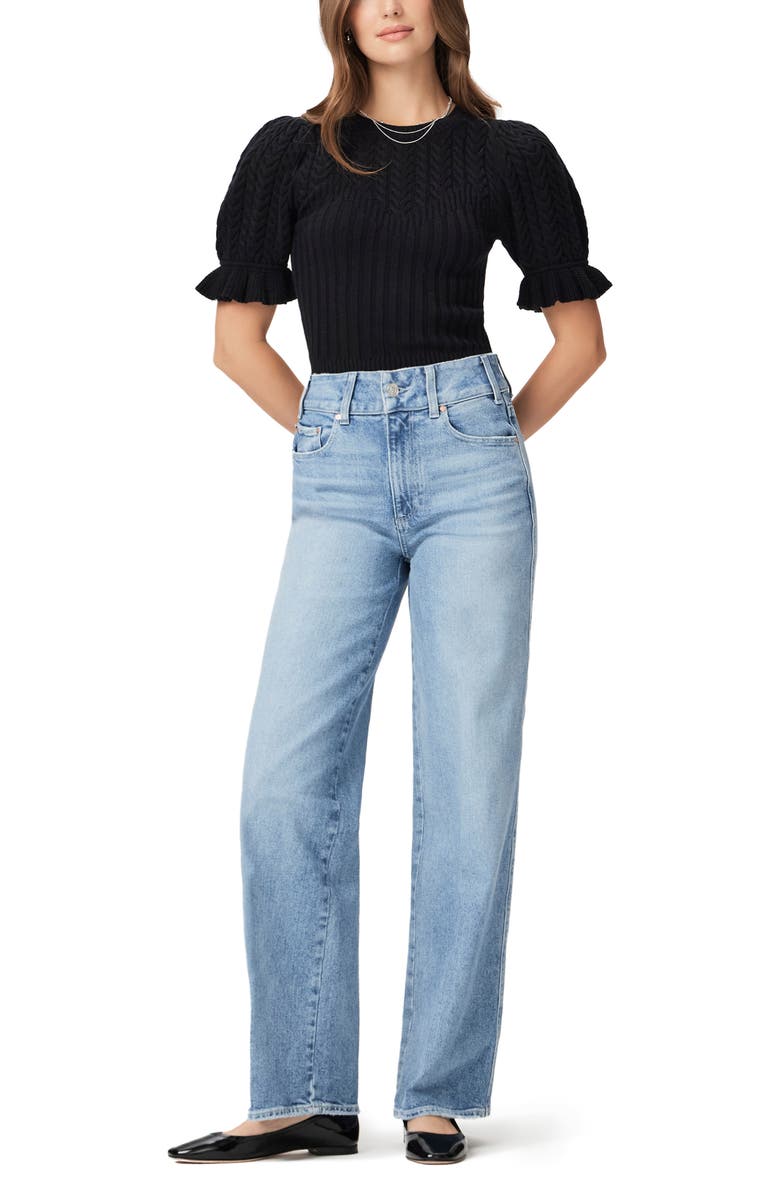 PAIGE Ansa Puff Sleeve Cotton Blend Rib Sweater, Alternate, color, Black