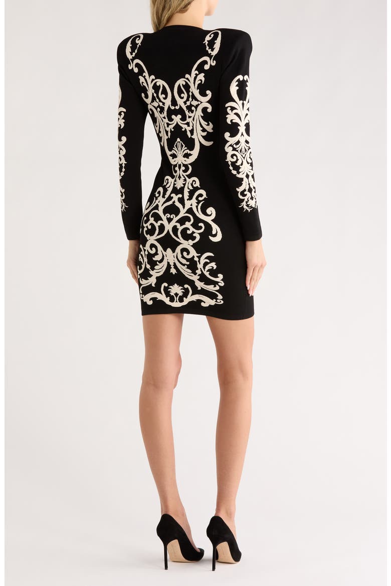 Amadi Long Sleeve Jacquard Dress, Alternate, color, BLACK/ BONE