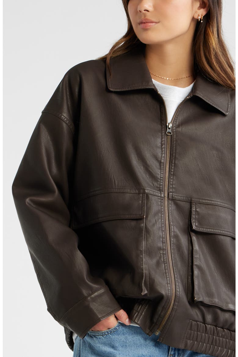 Relaxed Faux Leather Jacket, Alternate, color, BROWN
