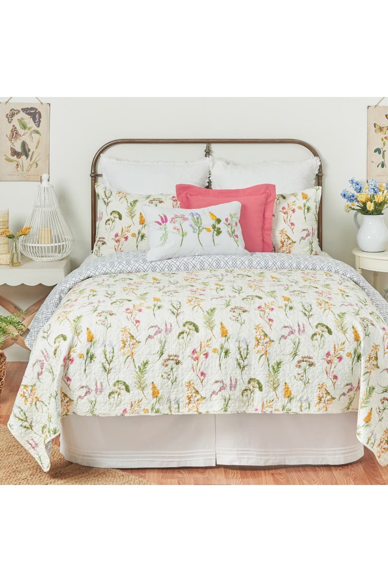 Genevieve Spring Floral Cotton Quilt Set  - Reversible and Machine Washable, Main, color, White
