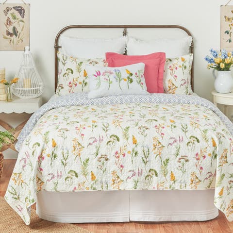 Genevieve Spring Floral Cotton Quilt Set  - Reversible and Machine Washable
