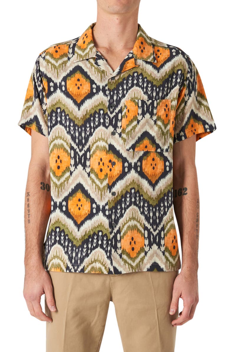 NEUW DENIM Soul Geo Print Short Sleeve Button-Up Camp Shirt, Main, color, 