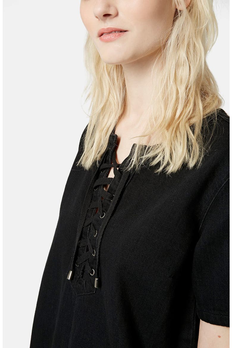 Moto Lace Up Shirtdress, Alternate, color, BLACK