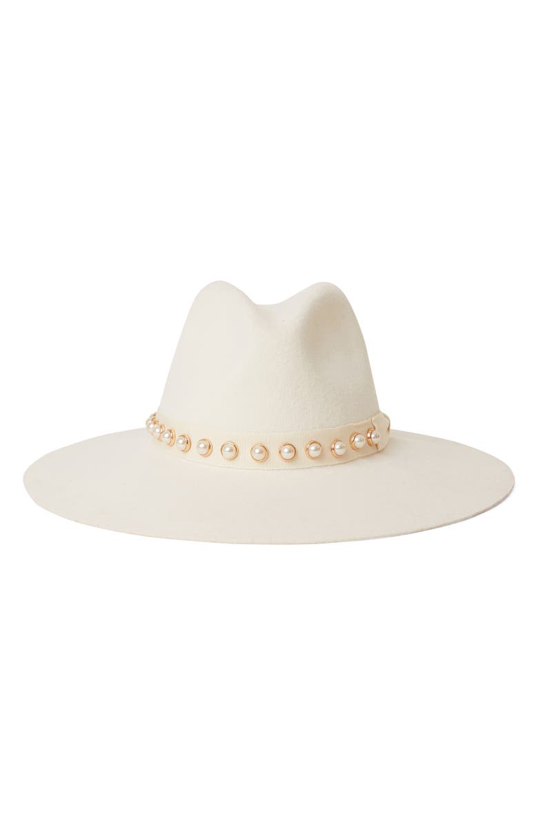 BTB Los Angeles Sofie Imitation Pearl Wool Hat, Main, color, 