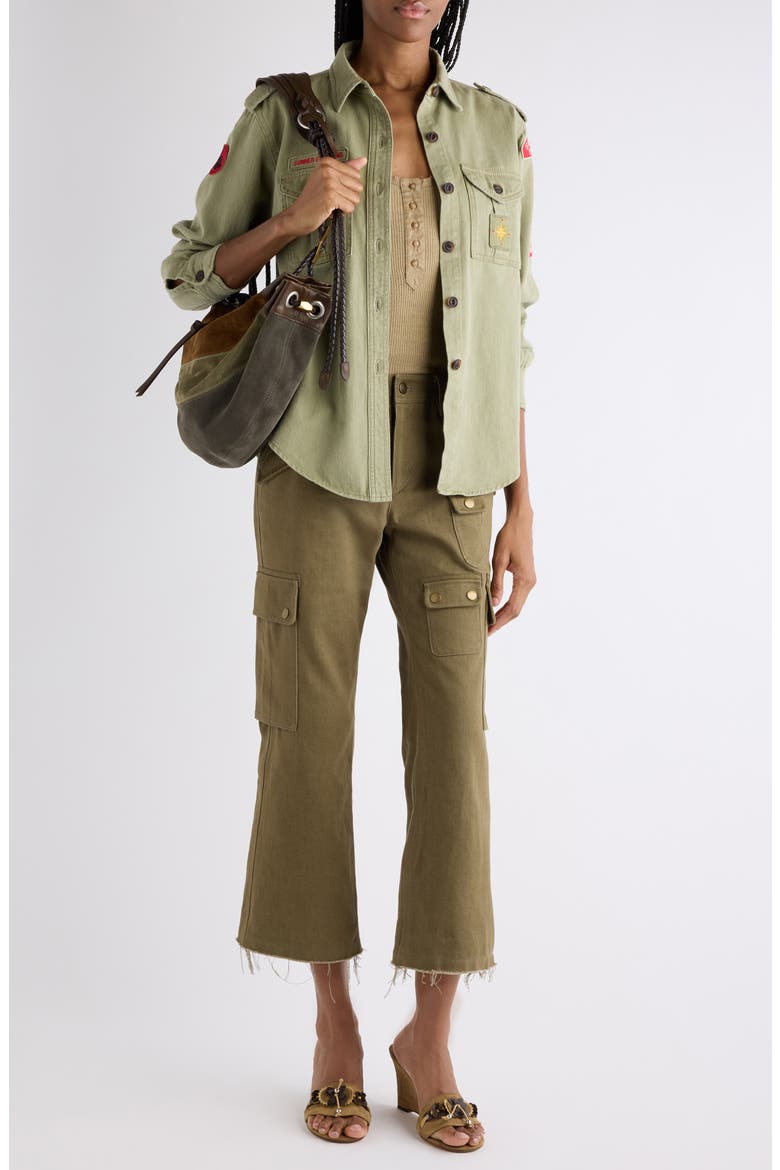 Umberta Patch Cotton Twill Button-Up Shirt, Alternate, color, KHAKI