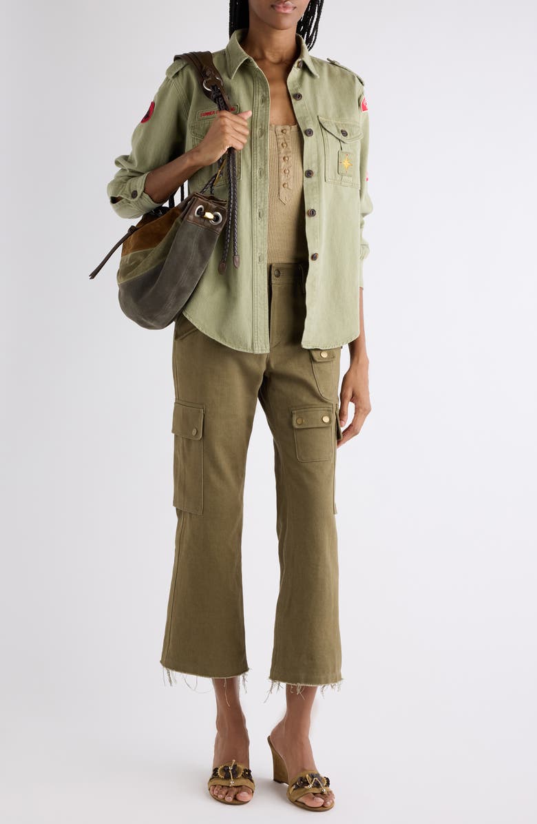 Isabel Marant Umberta Patch Cotton Twill Button-Up Shirt, Alternate, color, Khaki