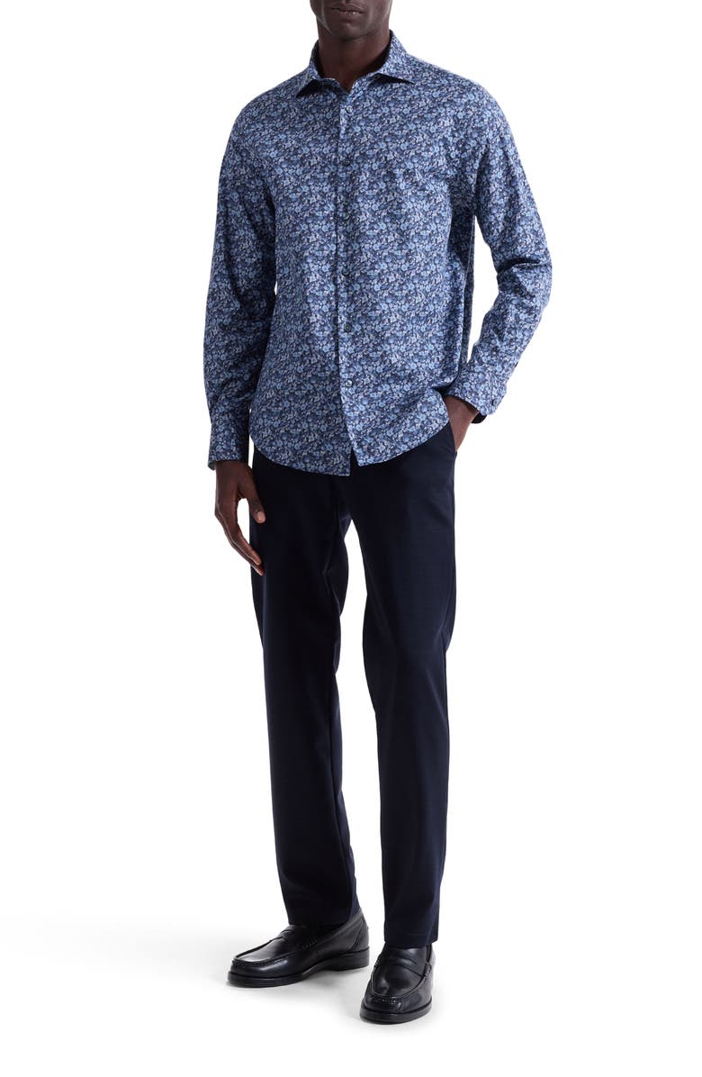 Bugatchi Axel Trim Fit Floral Stretch Cotton Button-Up Shirt, Alternate, color, Cobalt
