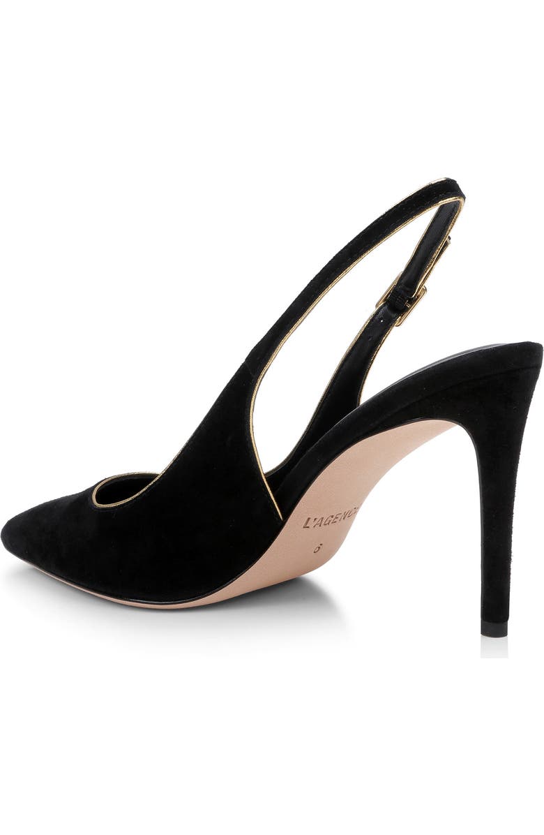 L'AGENCE Vichy II Leather Trimmed Pointed Toe Slingback Pump, Alternate, color, Black Suede