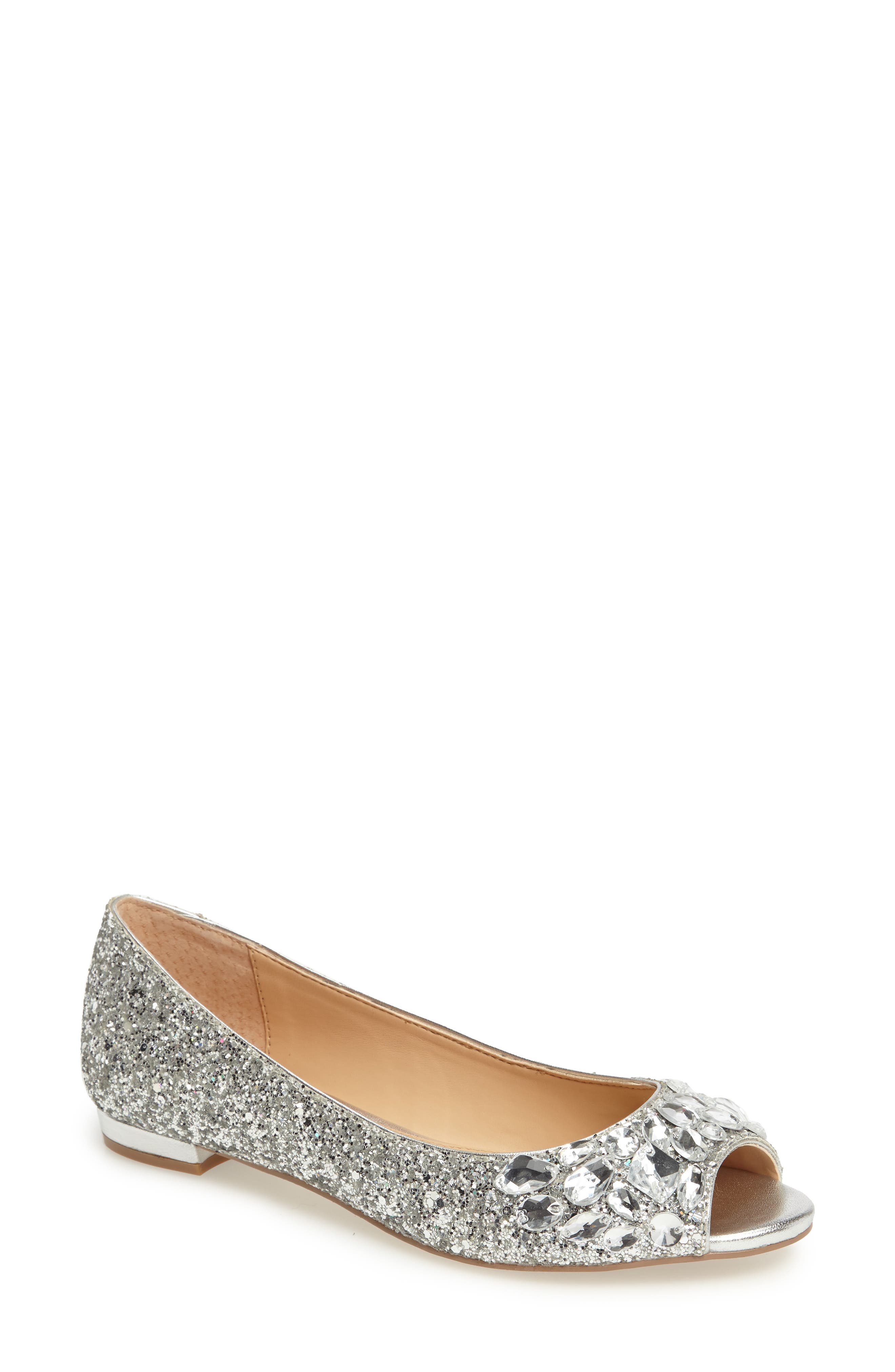 Claire Embellished Flat, Main, color, SILVER