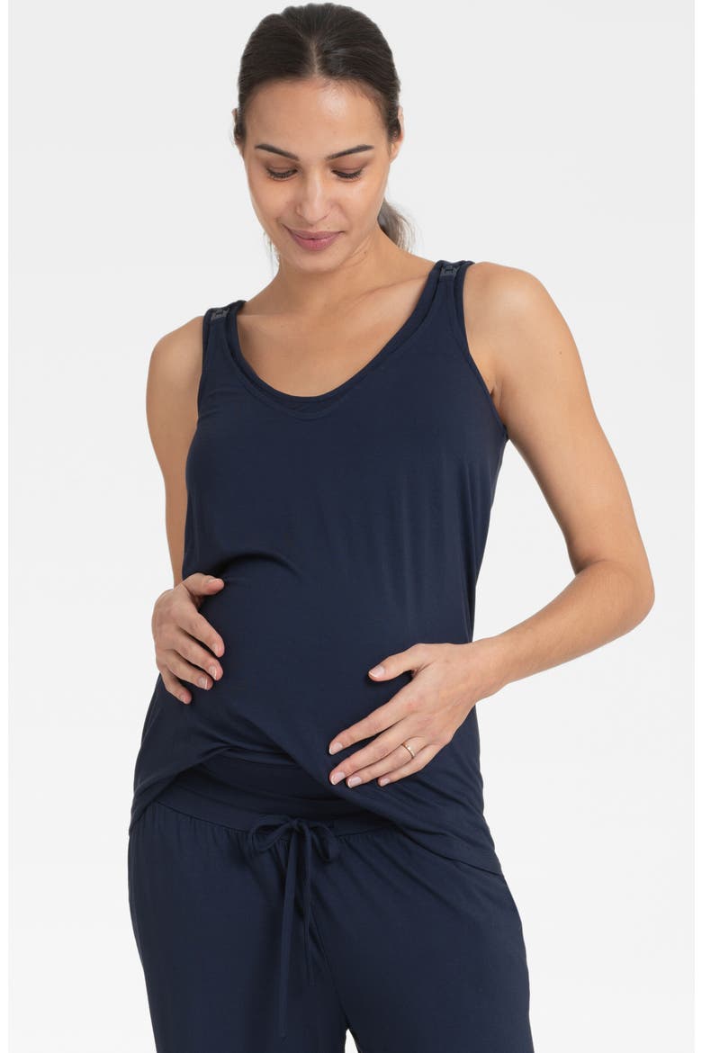 Maternity/Nursing Pajamas & Robe Set, Alternate, color, NAVY