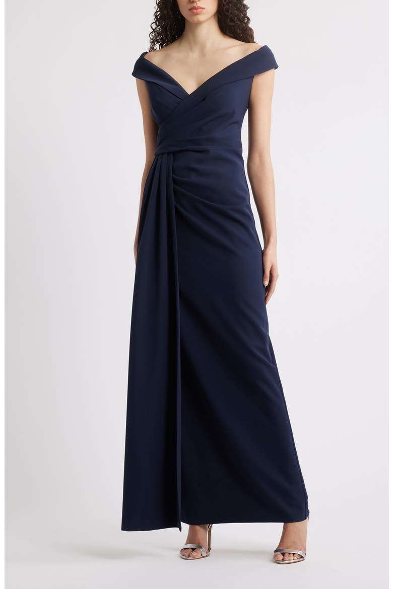 Social Portrait Collar Laguna Crepe Gown, Main, color, NAVY