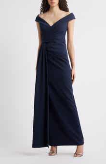 Eliza J Social Portrait Collar Laguna Crepe Gown