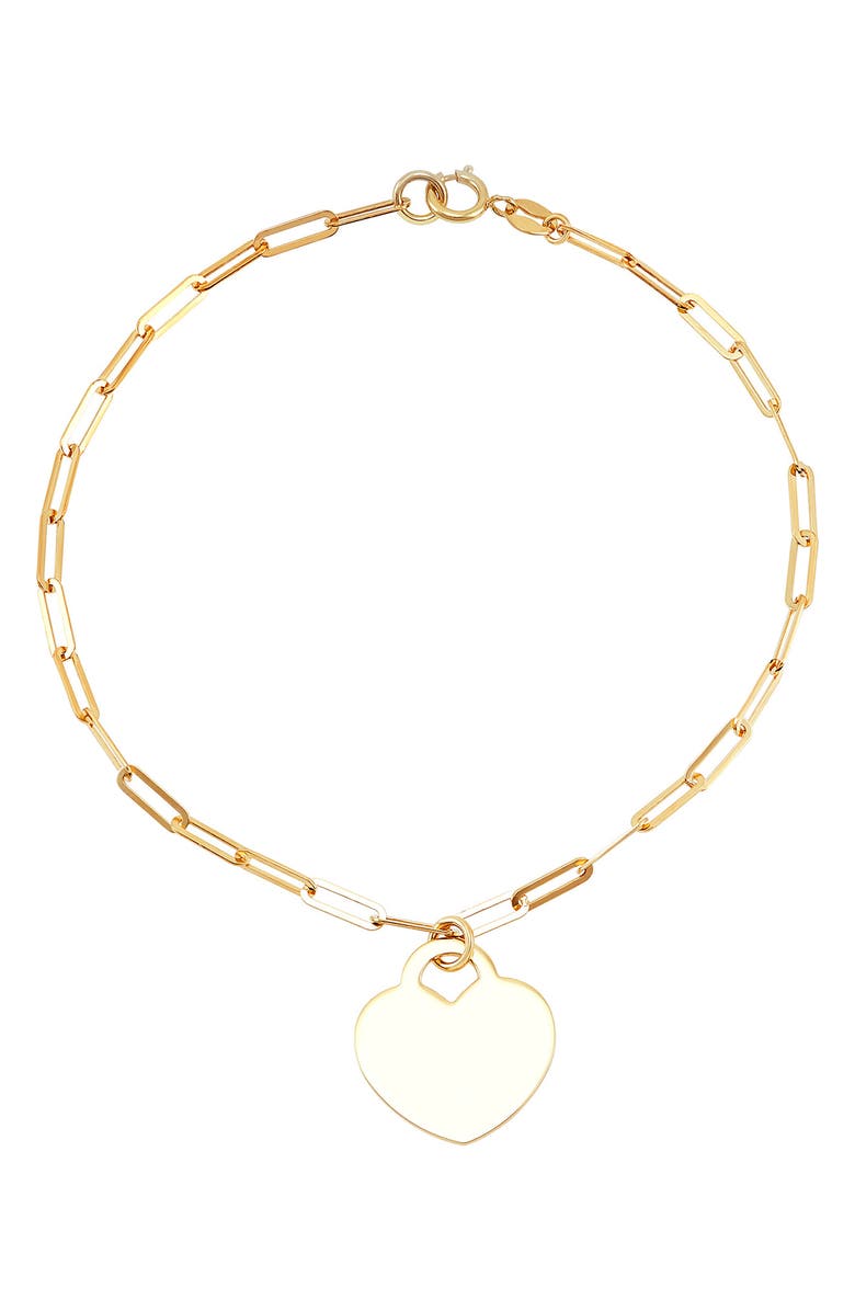 Frankie & Zoe 10K Gold Heart Charm Paperclip Bracelet 10K, Main, color, Yellow Gold