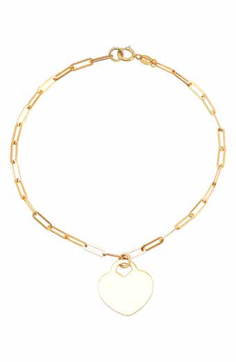 Frankie & Zoe 10K Gold Heart Charm Paperclip Bracelet 10K