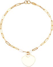 Frankie & Zoe 10K Gold Heart Charm Paperclip Bracelet 10K