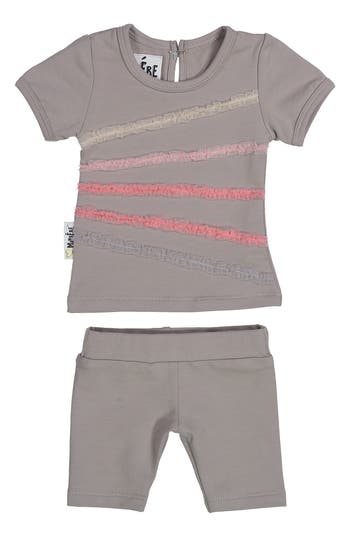 Maniere Rainbow Tulle Top & Shorts Set In Gray