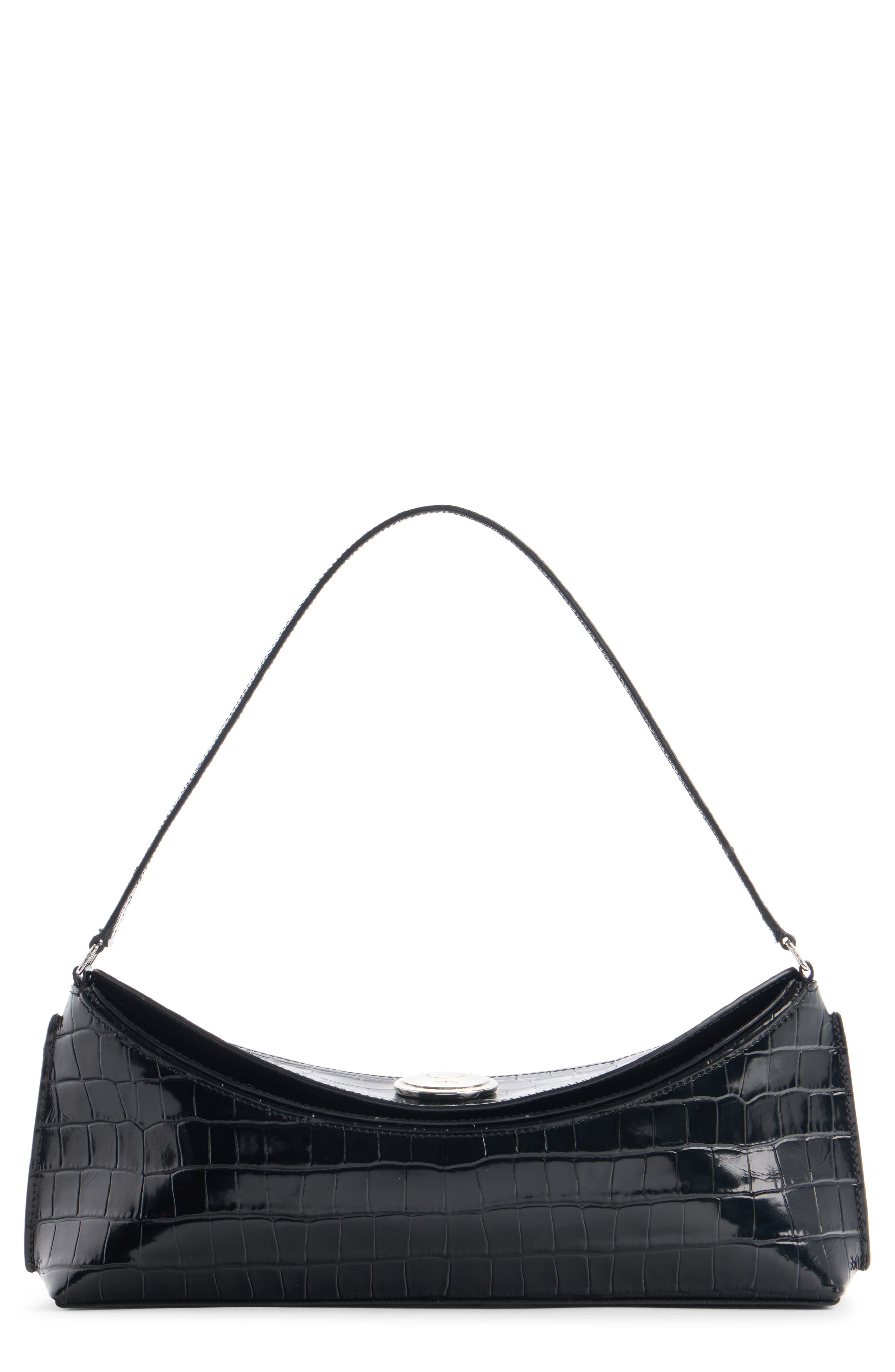 Jacquemus The Ovalo Croc Embossed Leather Shoulder Bag, Main, color, Black 990