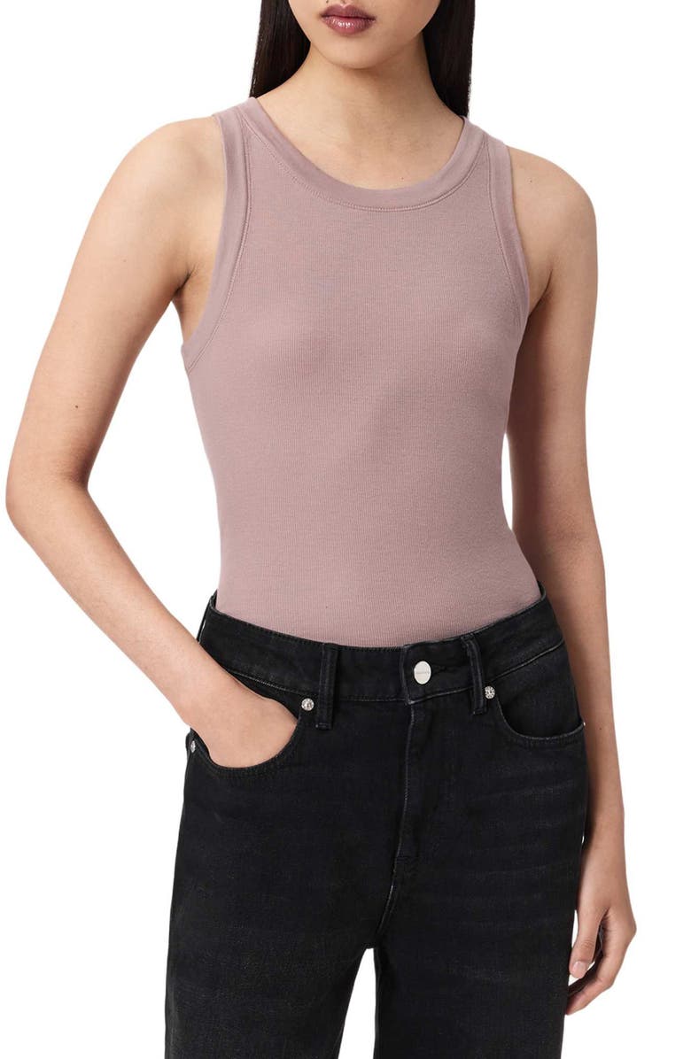 AllSaints Rina Rib Tank, Main, color, Dusty Lilac