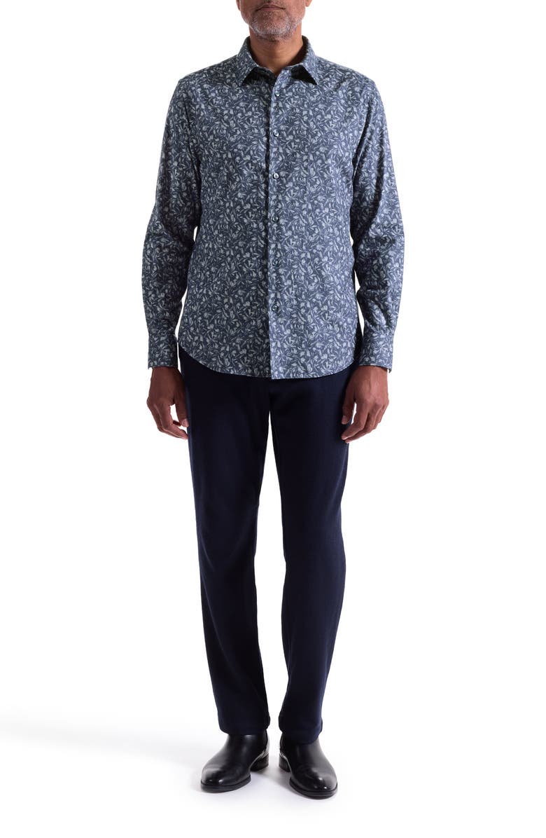 Bugatchi Julian Shaped Fit Floral Print Cotton Button-Up Shirt, Alternate, color, Navy