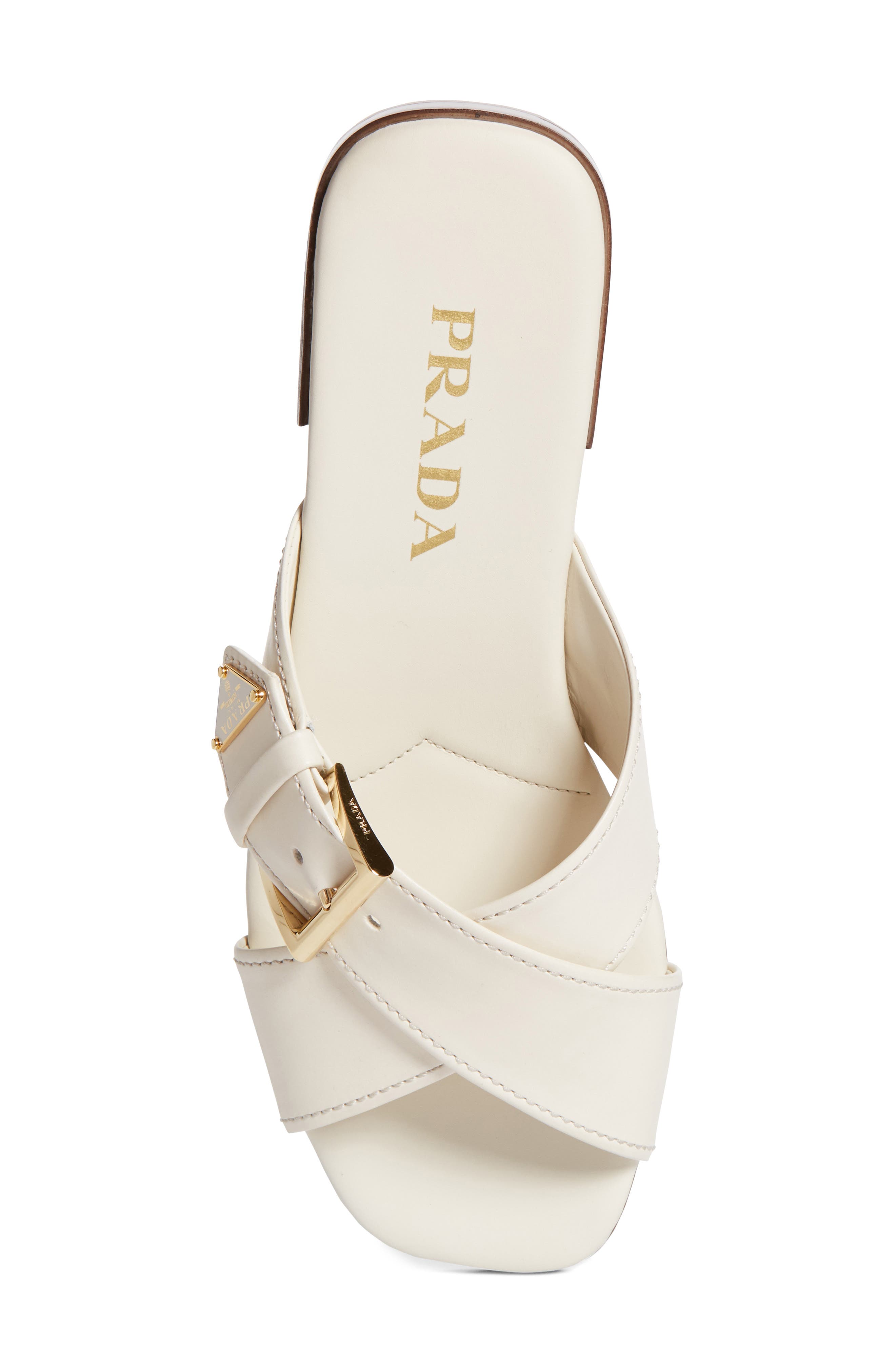 Prada Square Toe Flat Sandal, Alternate, color, Talco
