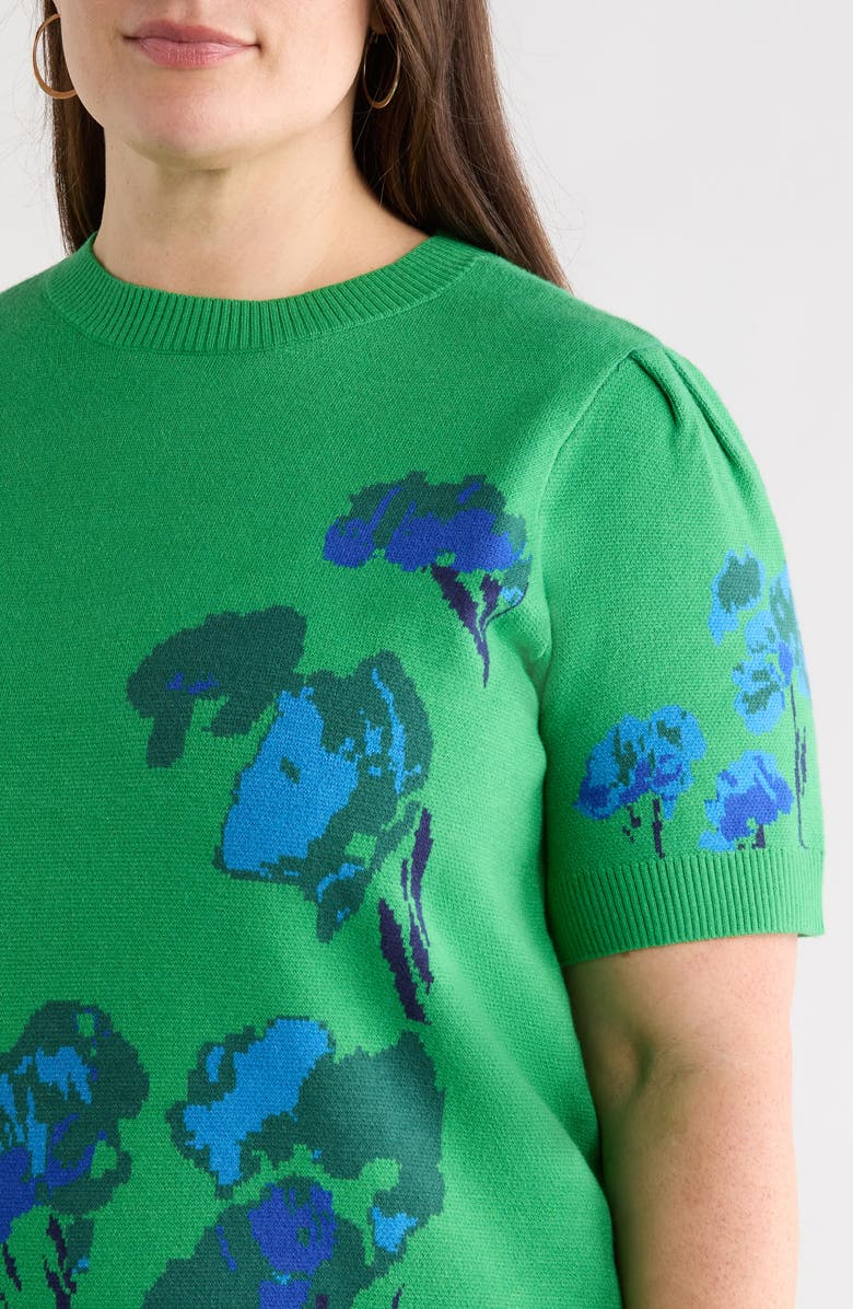 SUGARLIPS Kersey Floral Pleated Shoulder Short Sleeve Sweater, Alternate, color, Kelly-Green