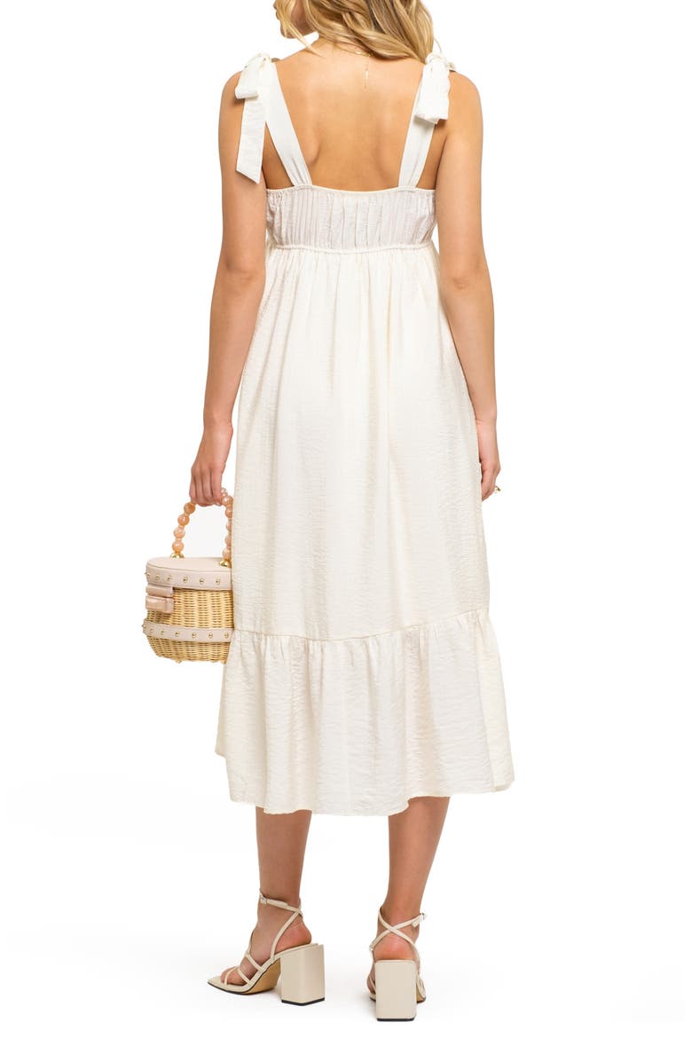 Embroidered Tie Strap Empire Waist Midi Dress, Alternate, color, CREAM
