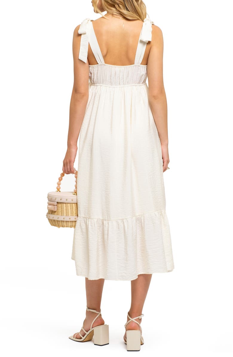 AUGUST SKY Embroidered Tie Strap Empire Waist Midi Dress, Alternate, color, Cream