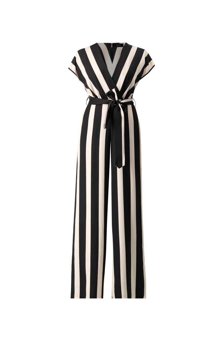 IVONNE Striped V-Neck Jumpsuit with Waist Tie, Alternate, color, Black