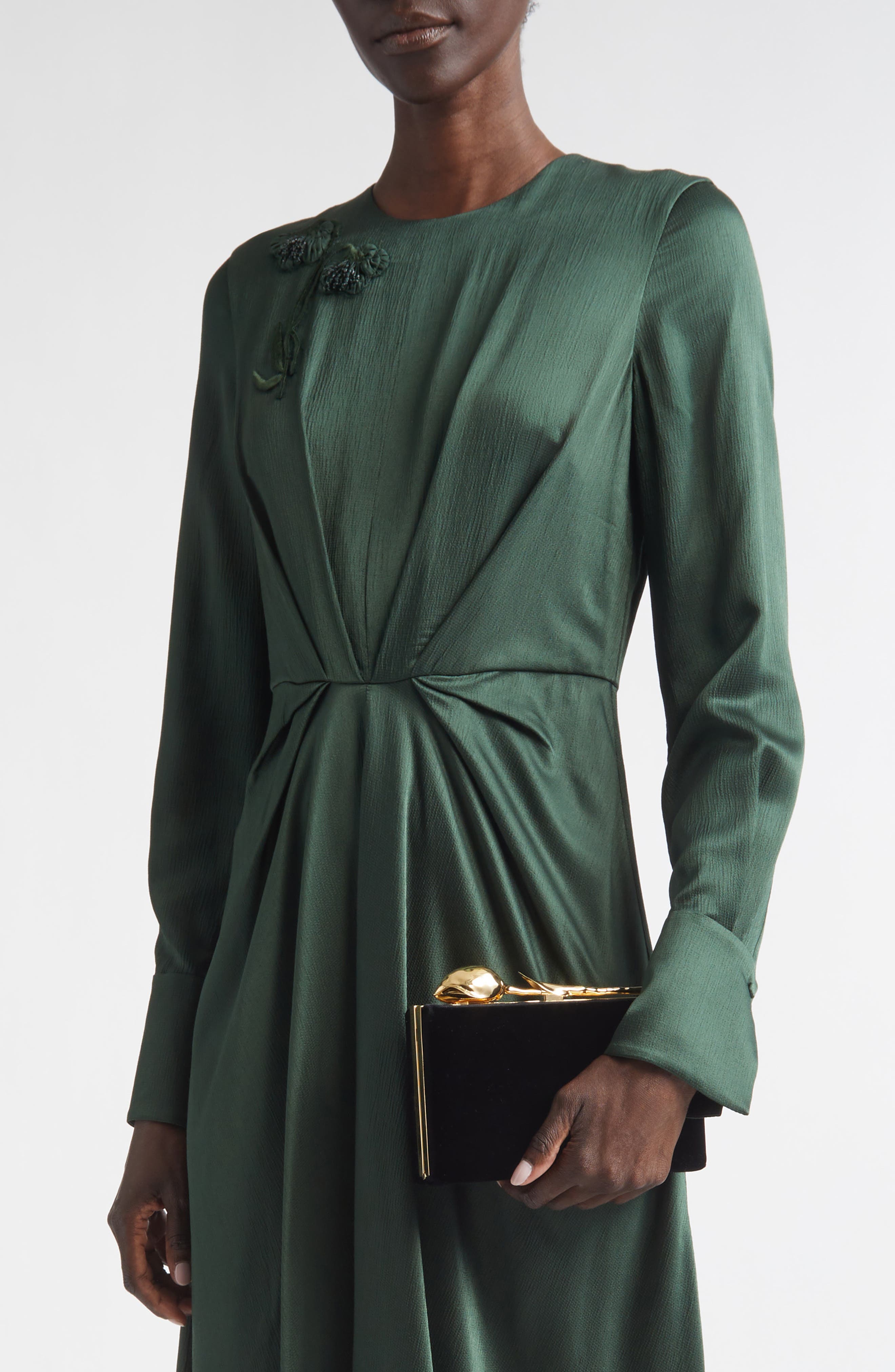 Erdem Bloom Velvet Clutch, Alternate, color, Black