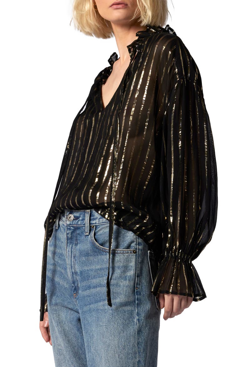 Farah Stripe Metallic Cutout Blouse, Alternate, color, TRUE BLACK