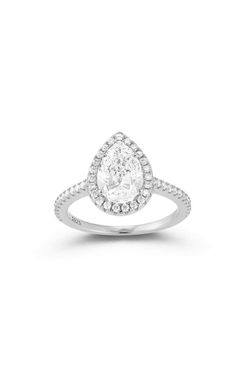 Pear Moissanite Halo Ring, Main, color, SILVER