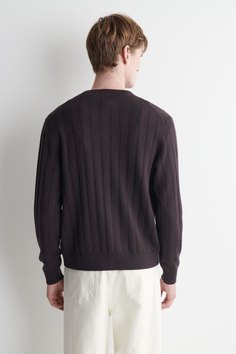 Ribbed Wool-Cotton Cardigan, Alternate, color, BROWN