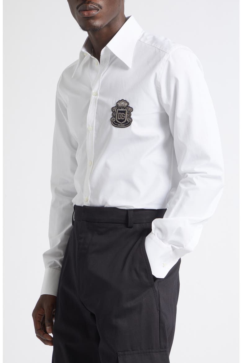 Martini Fit Formal Crest Patch Button-Up Shirt, Alternate, color, BIANCO OTTICO