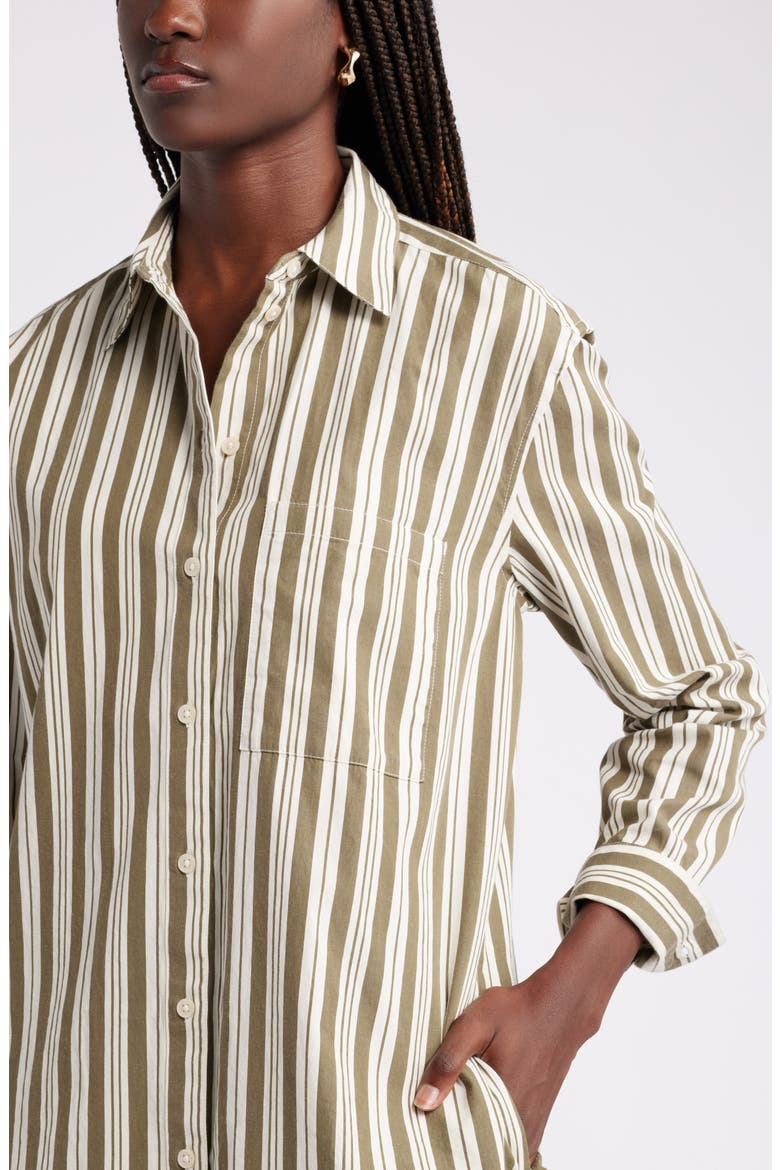 Stripe Long Sleeve Cotton Shirtdress, Alternate, color, OLIVE- IVORY LEON STRIPE