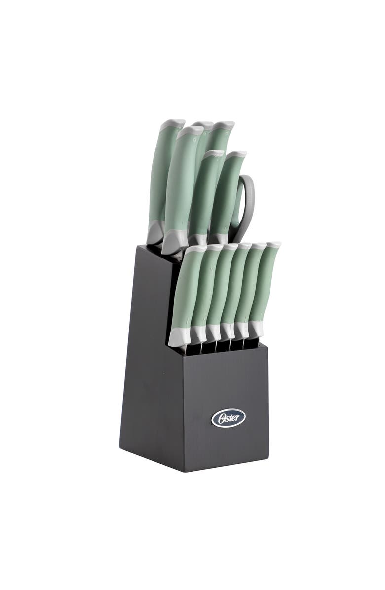 OSTER Lindbergh 14 Piece Stainless Steel Cutlery Set with Soft Grip Handles, Main, color, Green