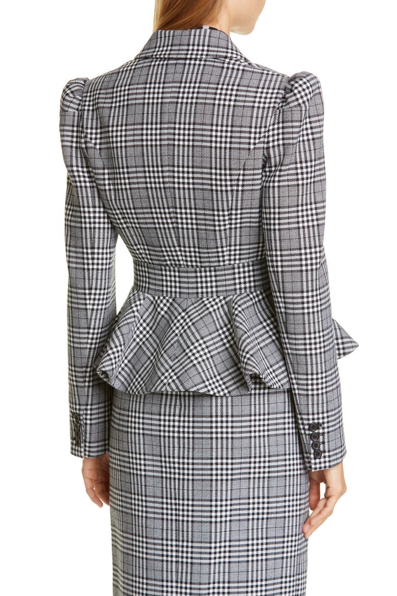 Glen Plaid Wool Peplum Jacket, Alternate, color, BLACK/ WHITE