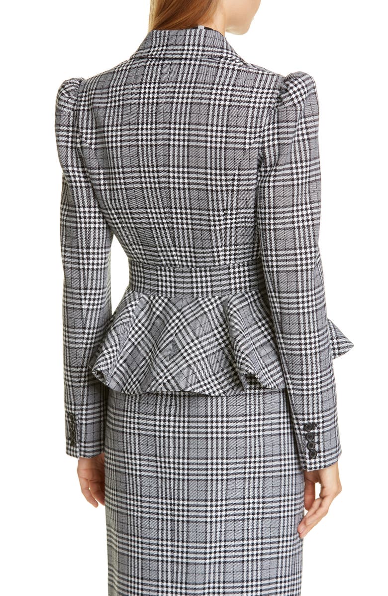 Michael Kors Collection Glen Plaid Wool Peplum Jacket, Alternate, color, 