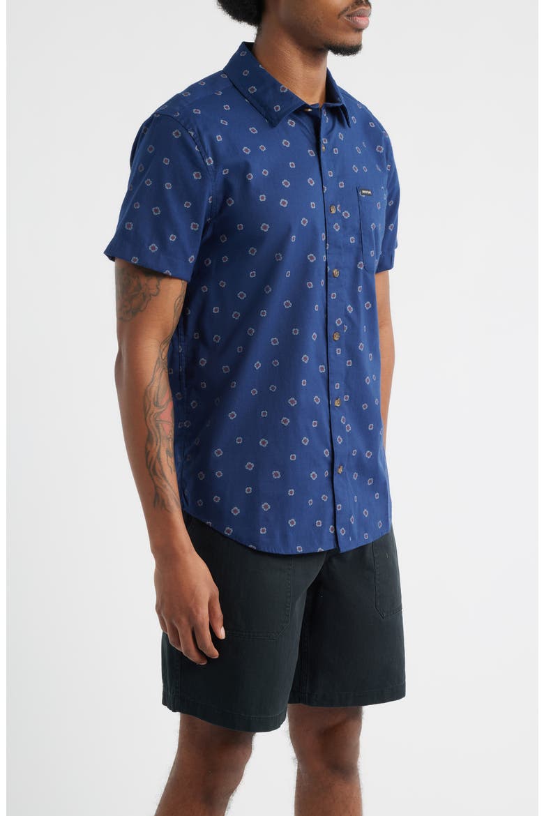 Charter Print Short Sleeve Button-Up Shirt, Alternate, color, MIDNIGHT BLUE GEO