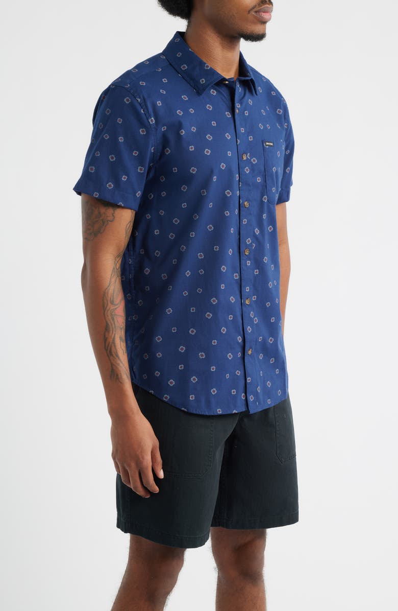 Brixton Charter Print Short Sleeve Button-Up Shirt, Alternate, color, Midnight Blue Geo