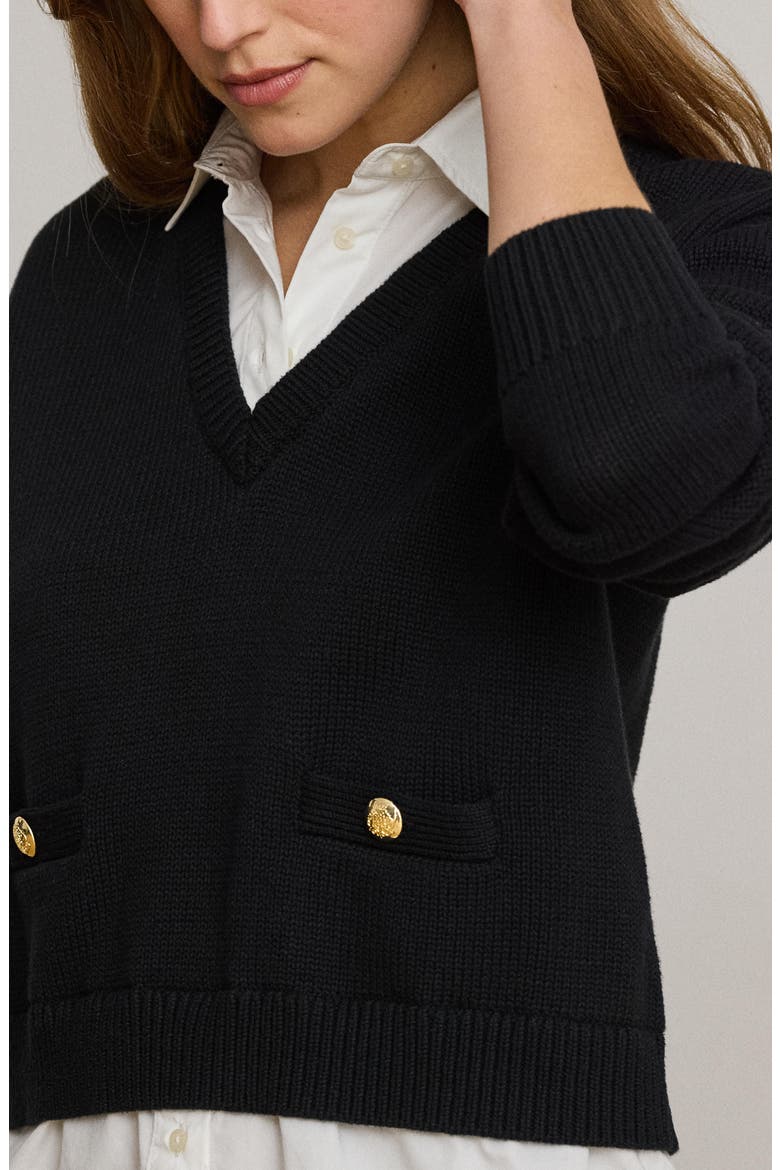 Layered Mixed Media Sweater, Alternate, color, BLACK/ WHITE