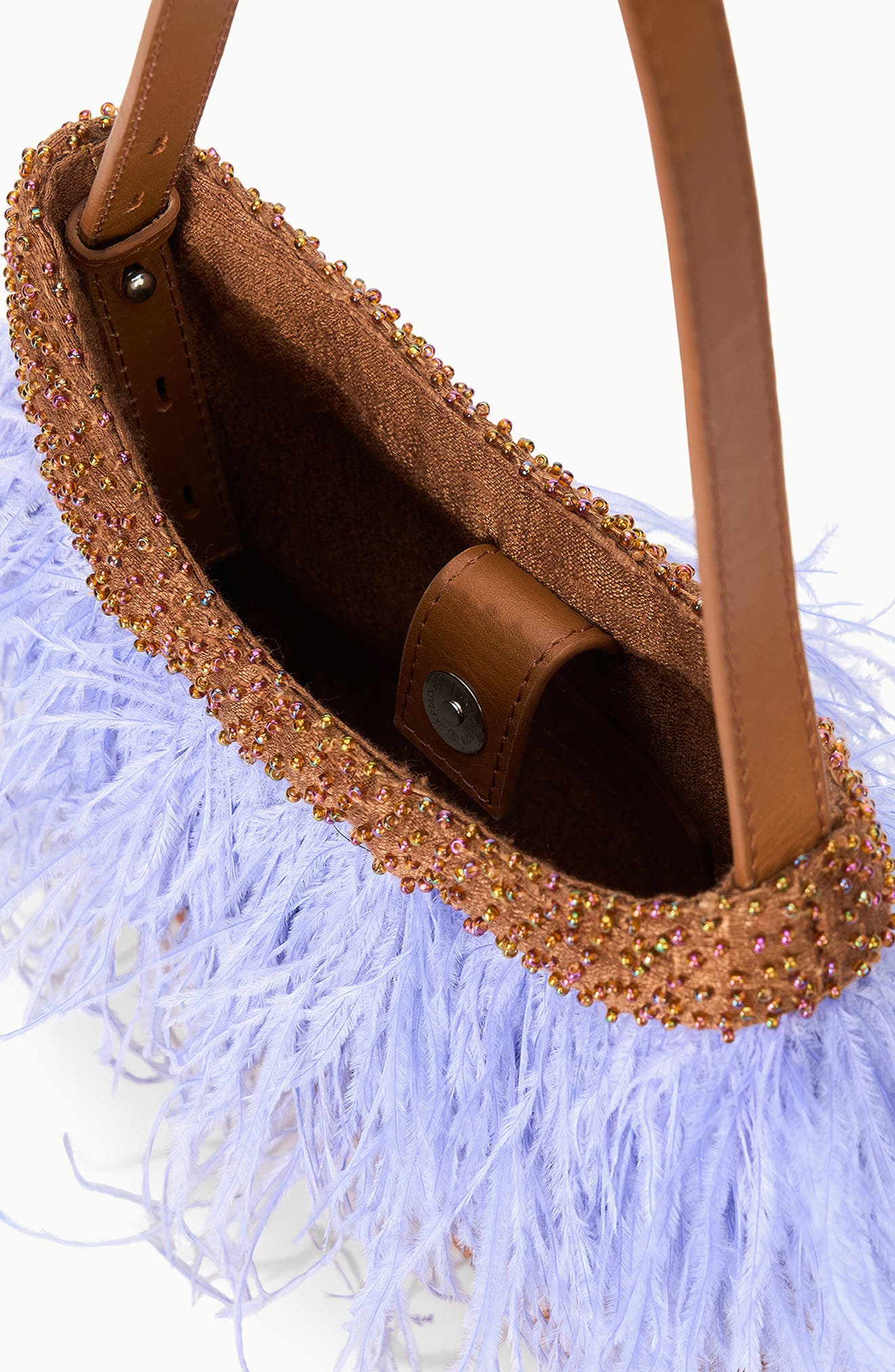 Winslow Feather Trim Leather Shoulder Bag, Alternate, color, BRONZE/ CIELO