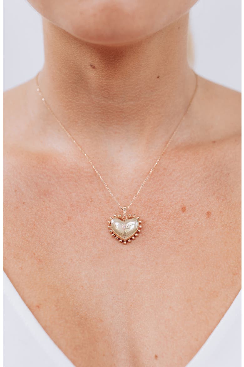 Mini Dew Drop Heart Locket Necklace, Alternate, color, GOLD / DIAMOND