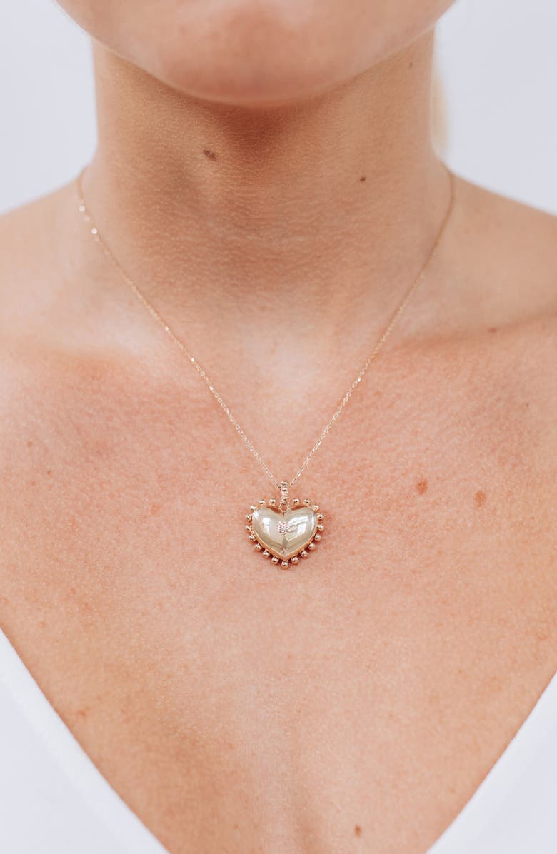 Anzie Mini Dew Drop Heart Locket Necklace, Alternate, color, Gold / Diamond