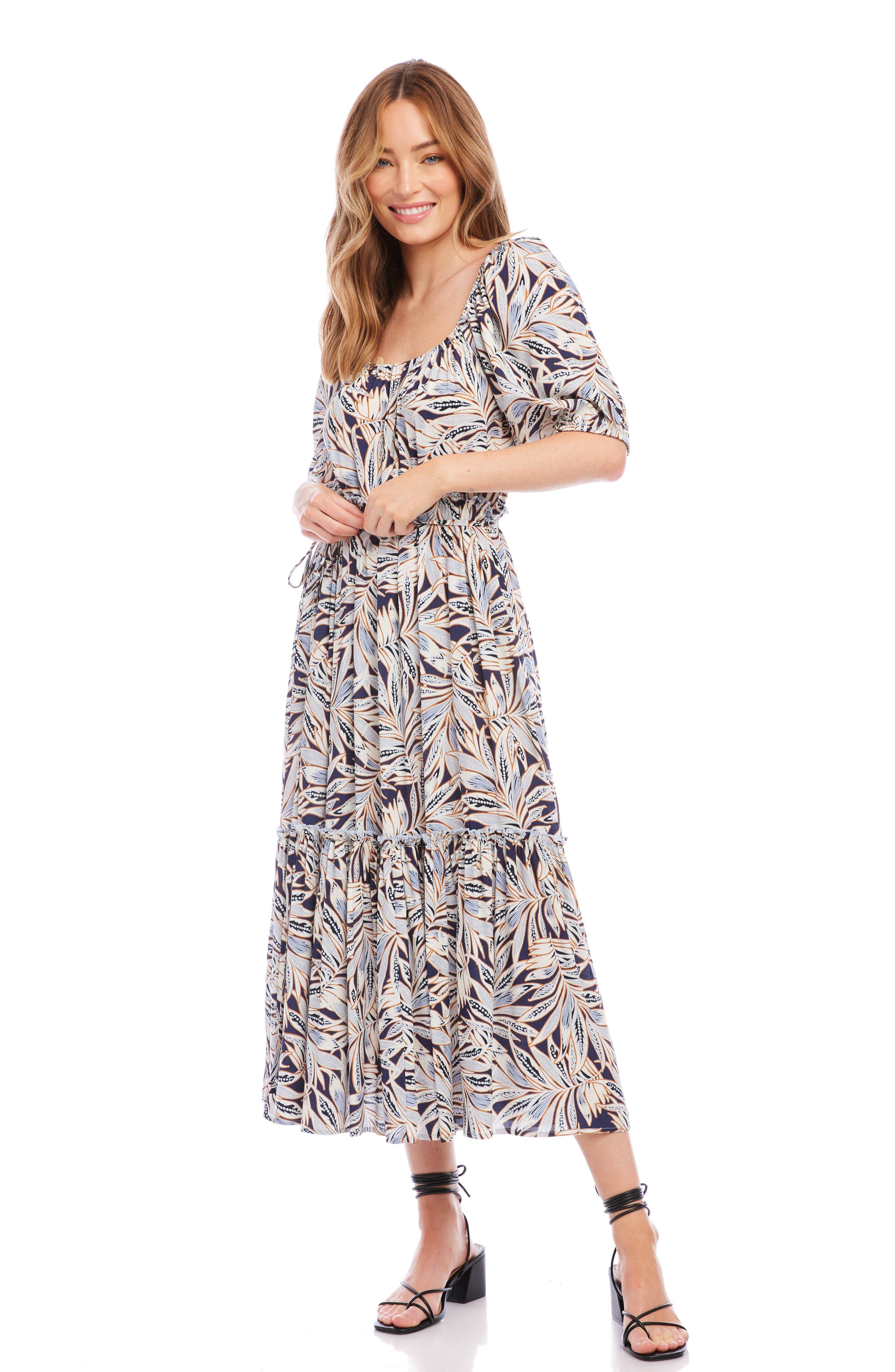 Karen Kane Palm Print Puff Sleeve Midi Dress (Women) | Nordstromrack