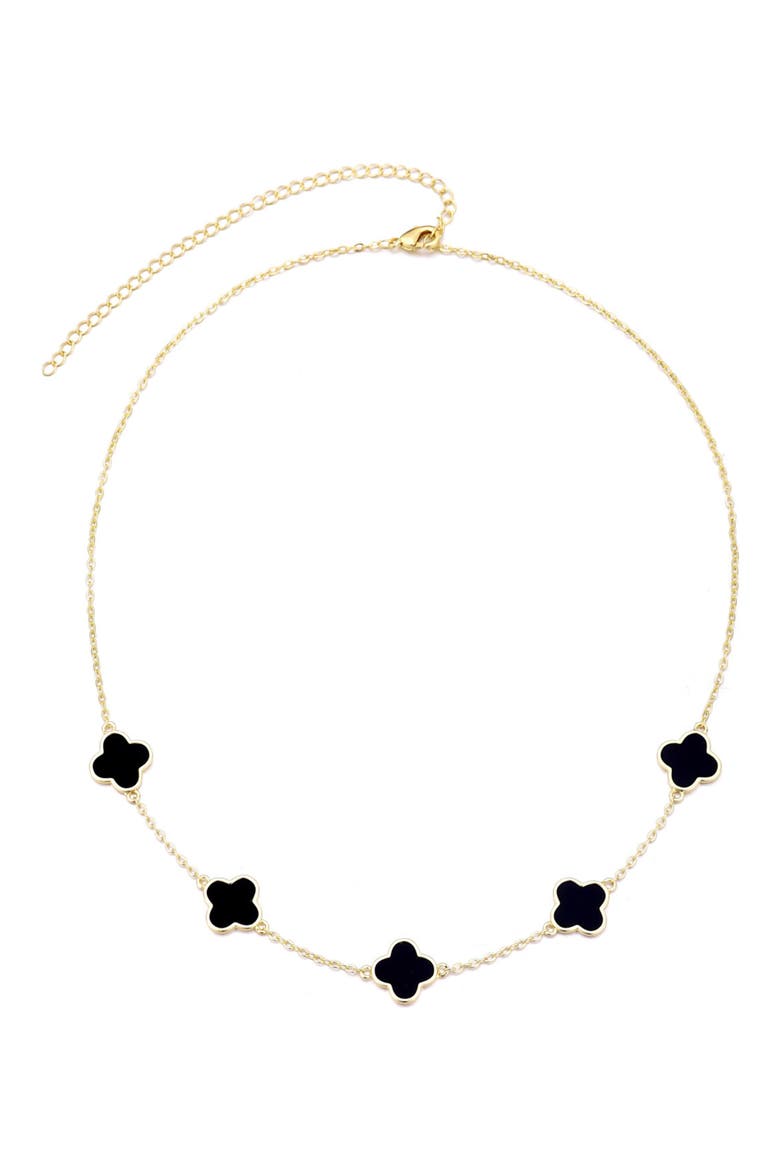 Black Enamel Clover Station Chain Necklace, Alternate, color, GOLD-BLACK