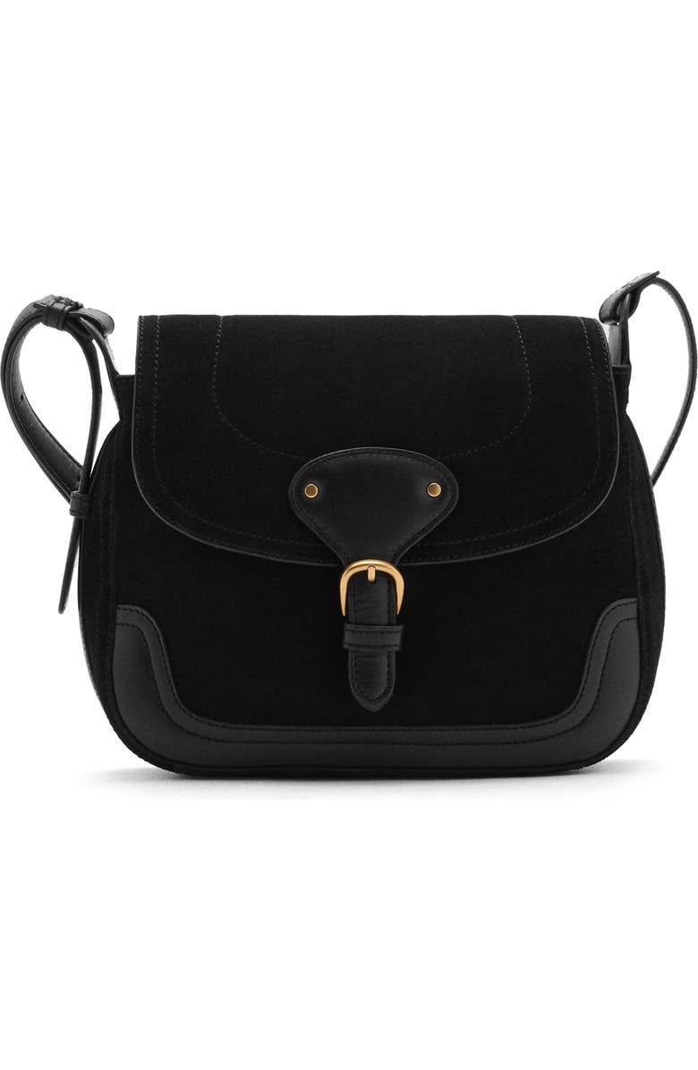 MANGO Buckle Strap Suede & Leather Shoulder Bag, Main, color,