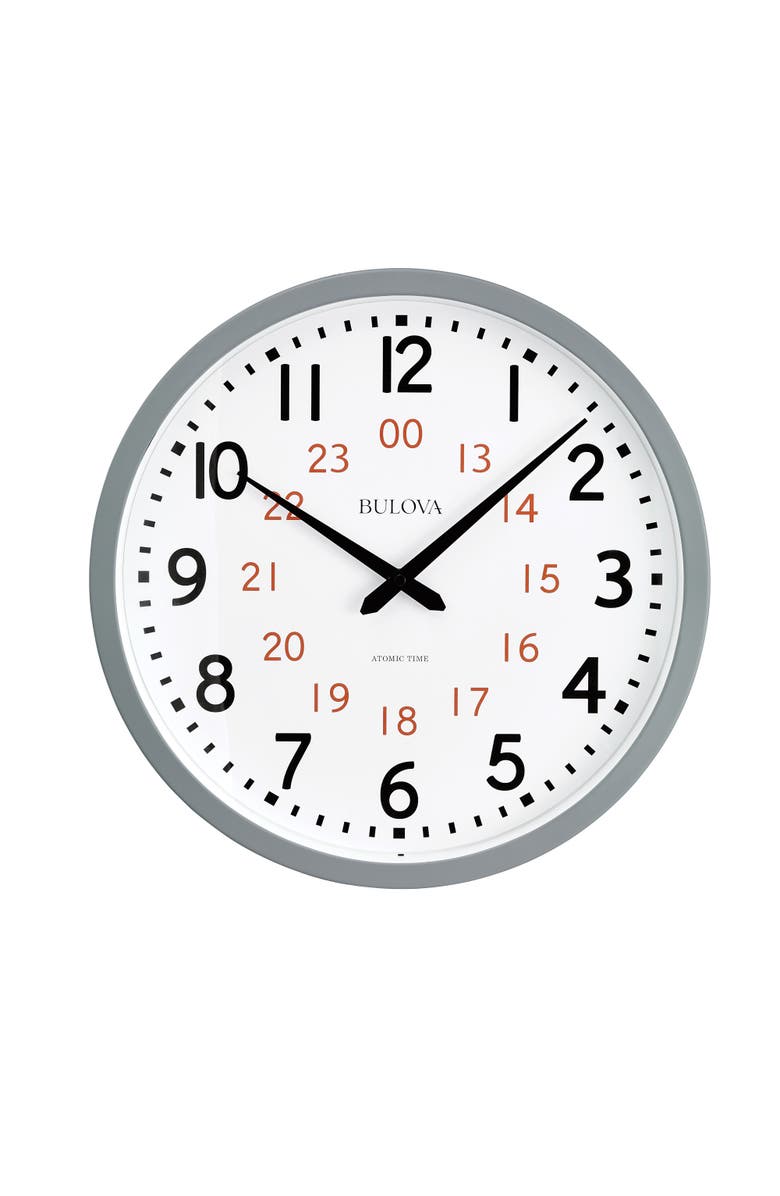 Bulova Clocks Atomic Analog Wall Clock, Main, color, Gray