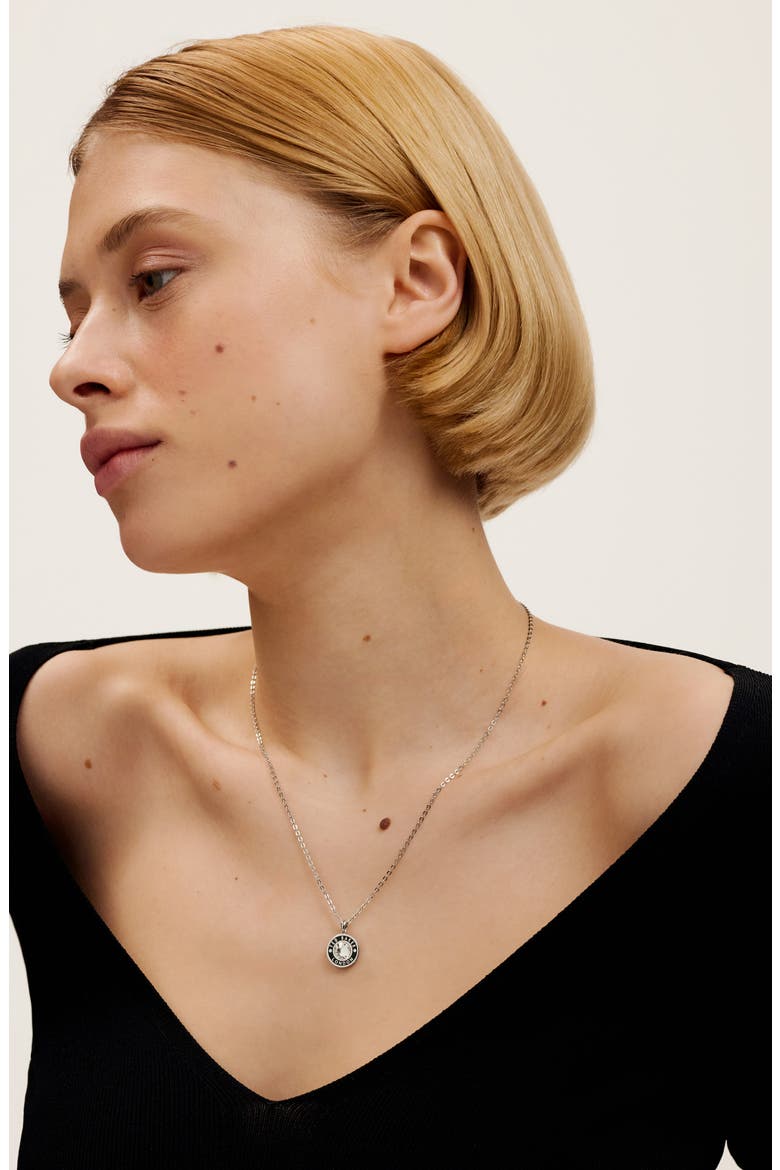 Cherlie Logo Crystal Pendant Necklace, Alternate, color, SILVER TONE/ BLACK/ CLEAR